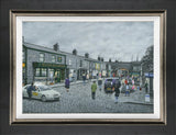 on the cobbles framed canvas print by artist leigh lambert