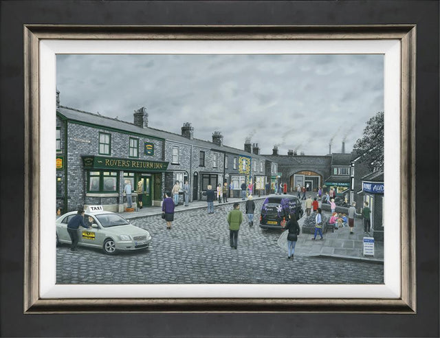 on the cobbles framed canvas print by artist leigh lambert