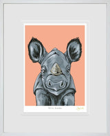 rhino rumble framed print by artist amy louise