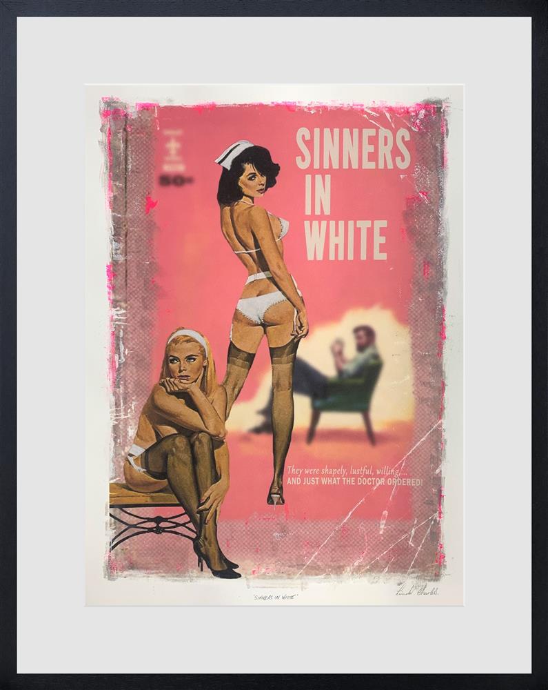 sinners in white framed print by artist linda charles