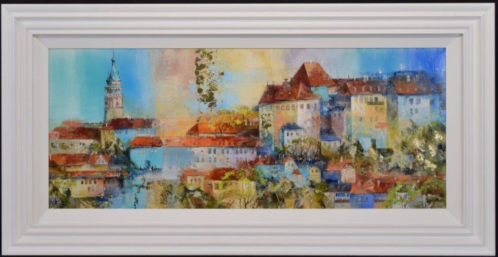 old lock ceskykrumlov in the czech republic framed original by artist veronika benoni