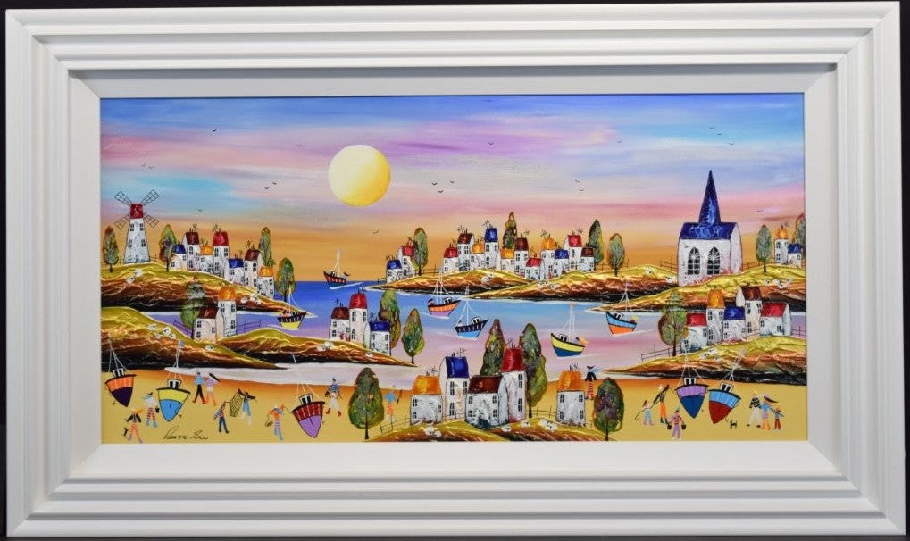 achored in twilight framed original by artist rozanne bell