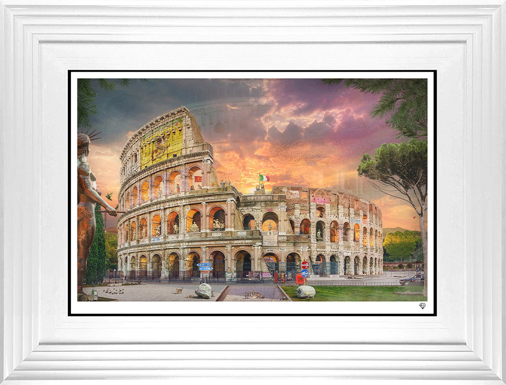are you not entertained print  framed in white by artist jj adams