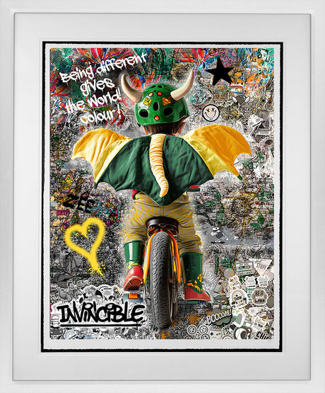 being different gives the world colour white framed print by artist zee