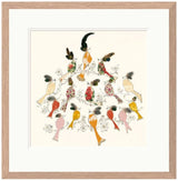 birdsong print framed in light walnut veneer by artist anna wright