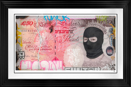 burning a hole in your pocket print framed in black by artist jj adams