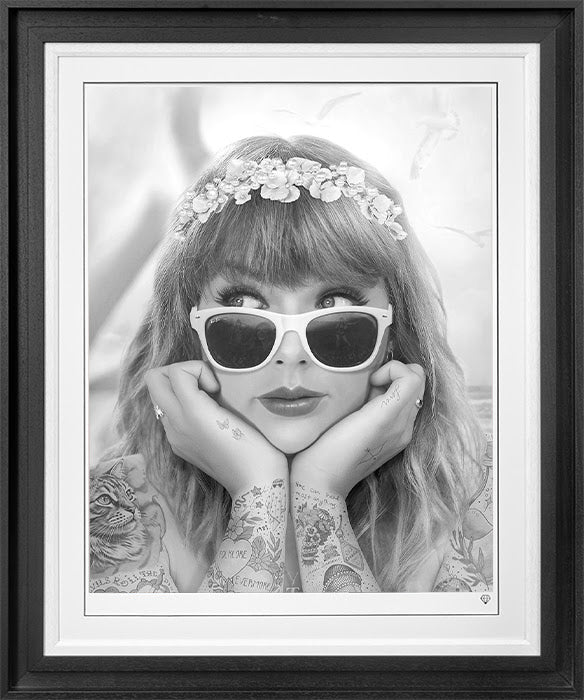 champagne problems black and white deluxe print framed by artist jj adams