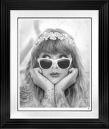 champagne problems black and white print framed in black by artist jj adams