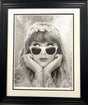 champagne problems black and white print embellished with platinum leaf framed by artist jj adams