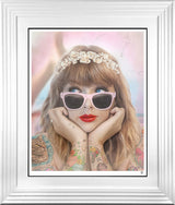champagne problems colour print framed in white by artist jj adams