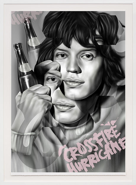 cross fire hurricane framed 3d double hexposure print by artist wolf blazar