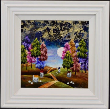 under the harvest moon framed original by artist rozanne bell