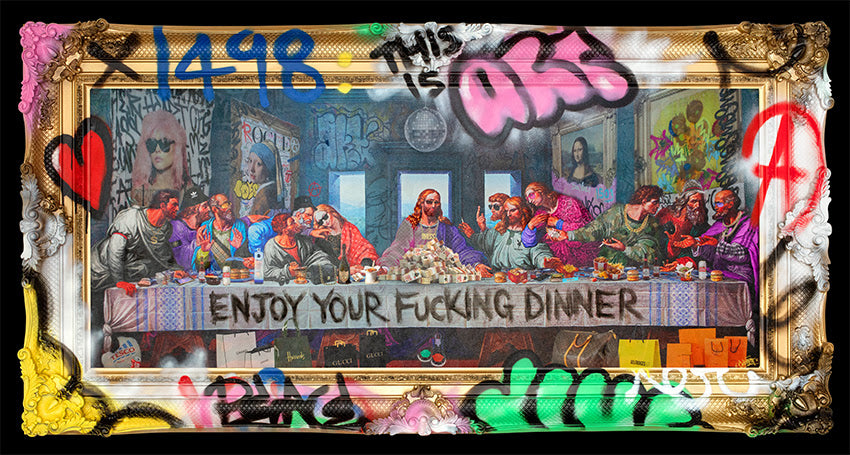 enjoy your fucking dinner framed print by artist ghost