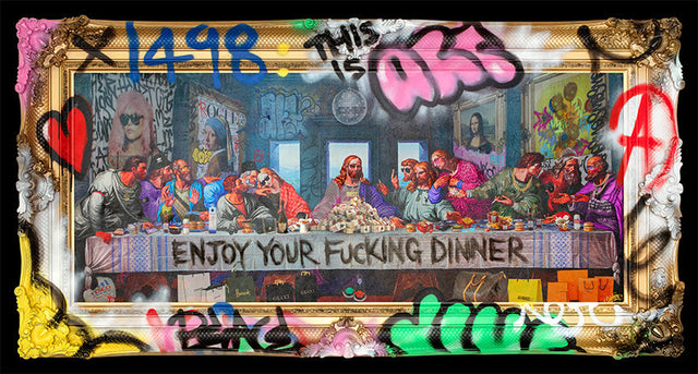 enjoy your fucking dinner framed print by artist ghost