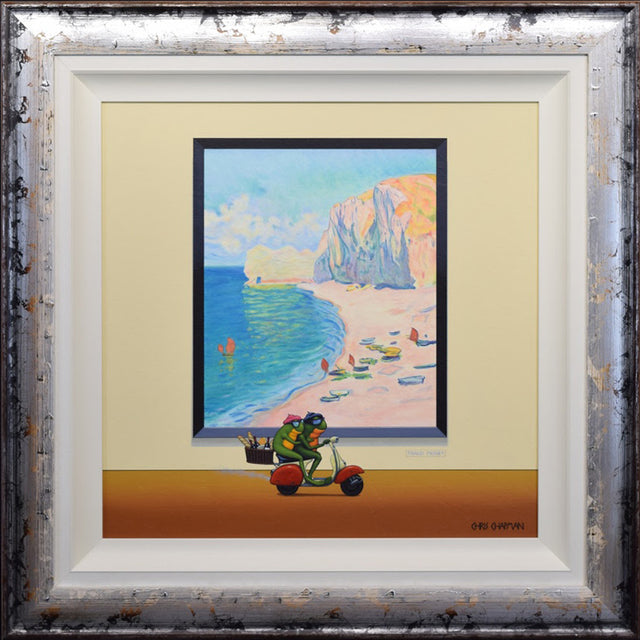 Fraud monet beach ready framed print by artist chris chapman
