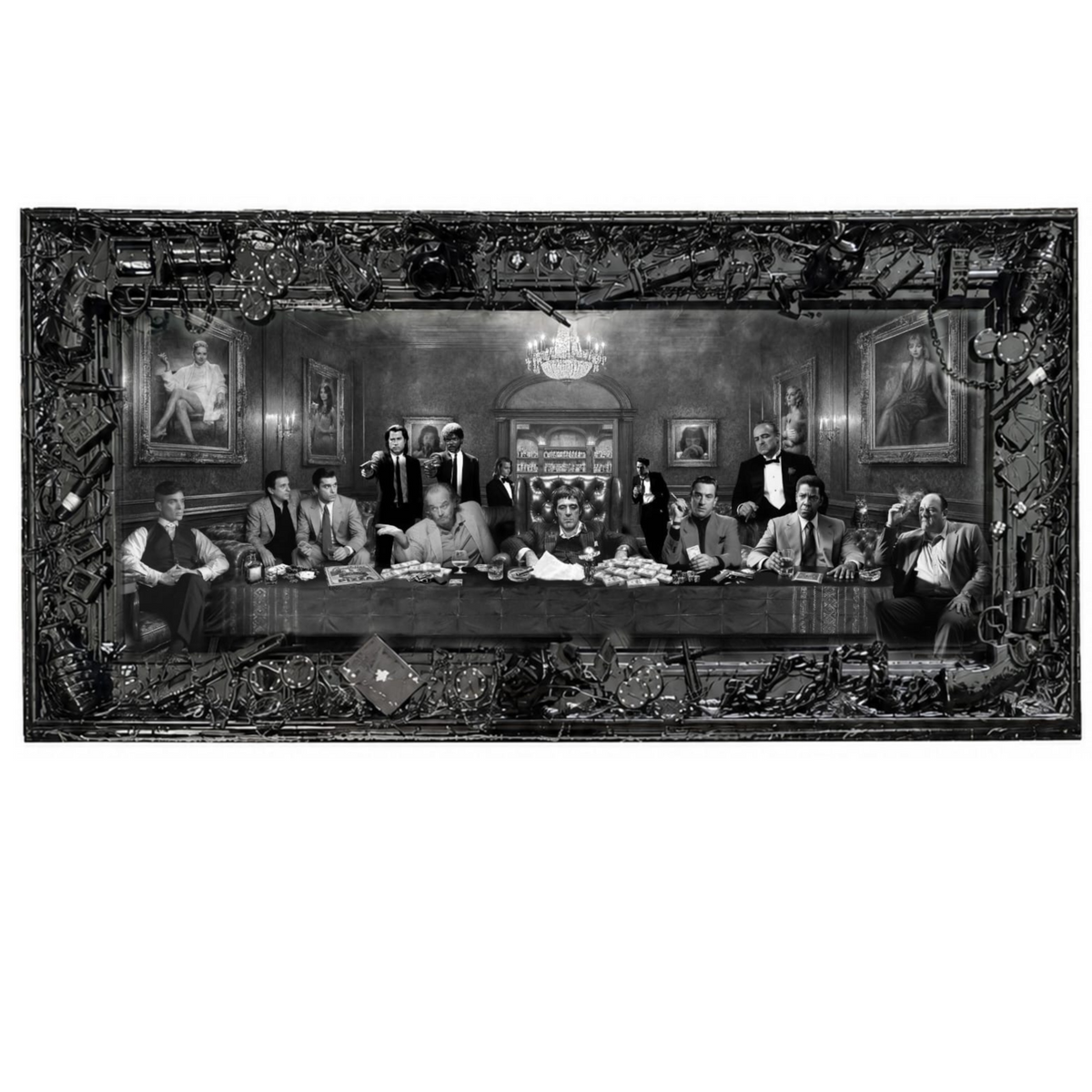 gangster party black edition framed embellished print by artistic duo ghost