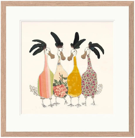 gossip girls print framed in light walnut veneer by artist anna wright