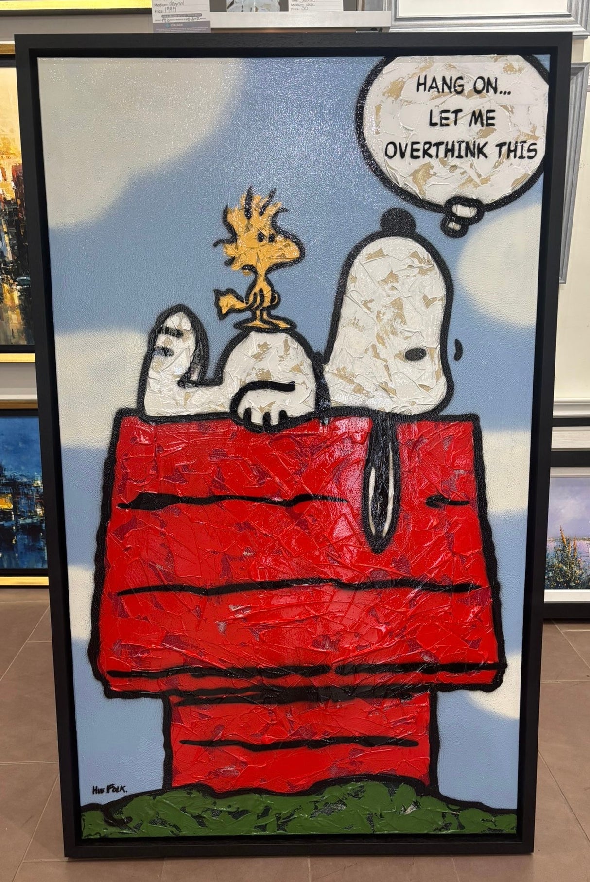 hang on let me over think this xl original framed by artist hue folk