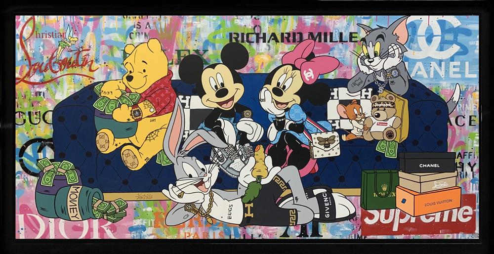 hanging out on our sofa framed original by artist emily crook