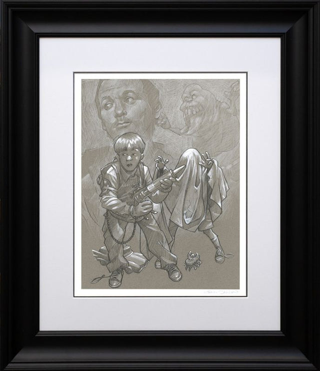 i ain't afraid of no ghosts sketch print framed in black by artist craig davison