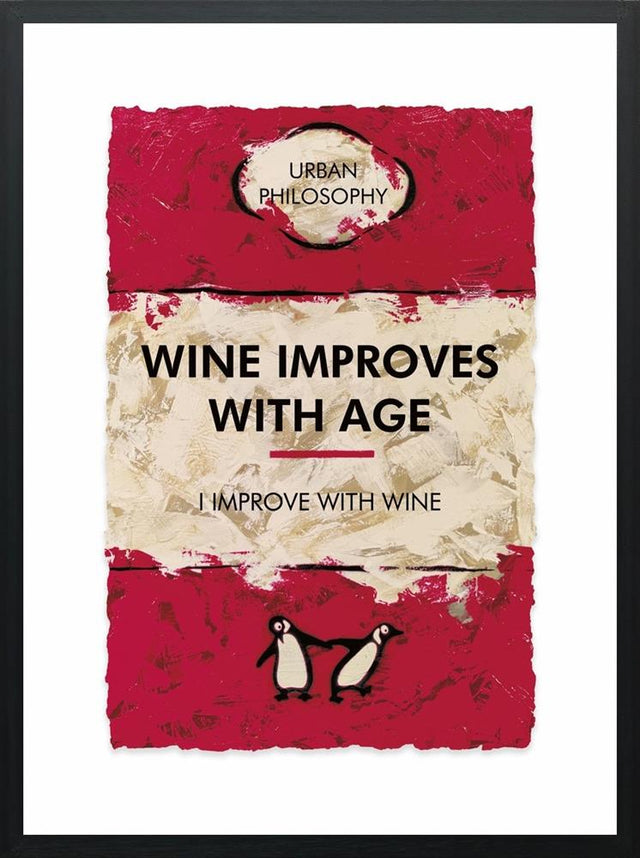 i improve with wine framed print by artist hue folk