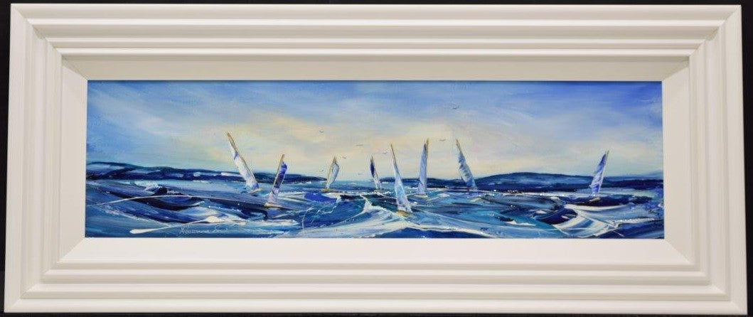 blue water days framed original by artist rozanne bell