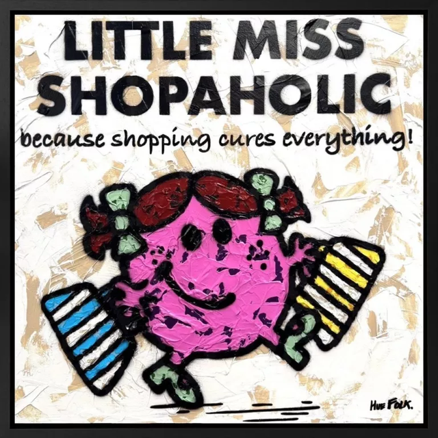 little miss shopaholic the untold stories framed smaller size original by artist hue folk