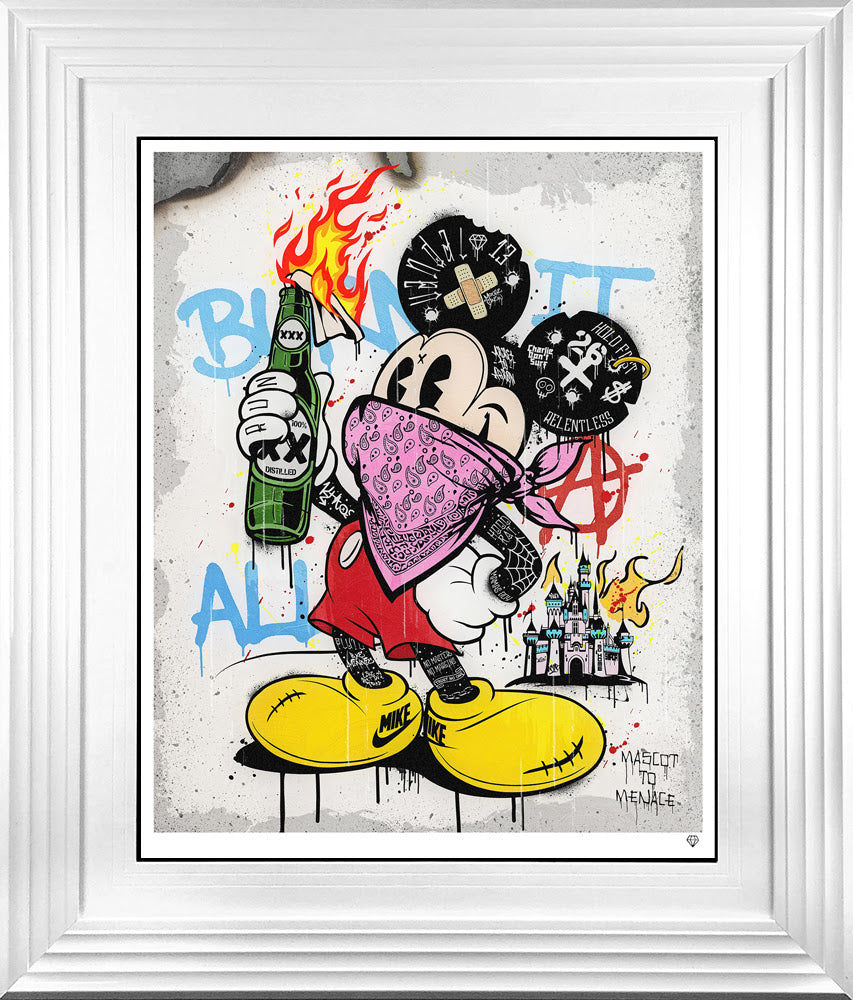 mascot to menace pink print framed in white by artist jj adams