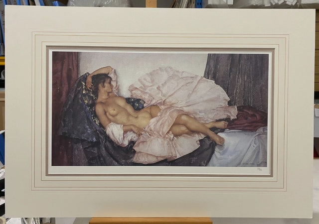 model reclinging mouted print by artist russell flint