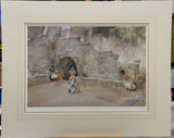 models in an italian courtyard mounted print by artist russell flint