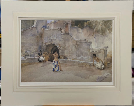 models in an italian courtyard mounted print by artist russell flint