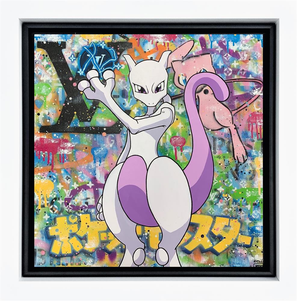 mew and mewtoo framed original by artist emily crook