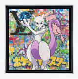 mew and mewtoo framed original by artist emily crook