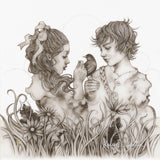 peter and wendy in neverland print embellished with silver leaf and varnish by artist kerry darlington