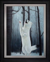 preying in the snow hand embellished print framed by artist angus gardner