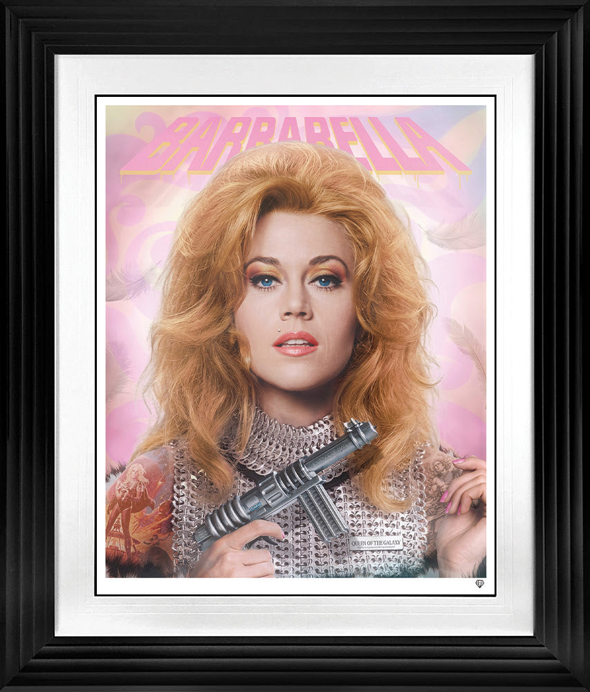 queen of the galaxy print framed in black by artist jj adams