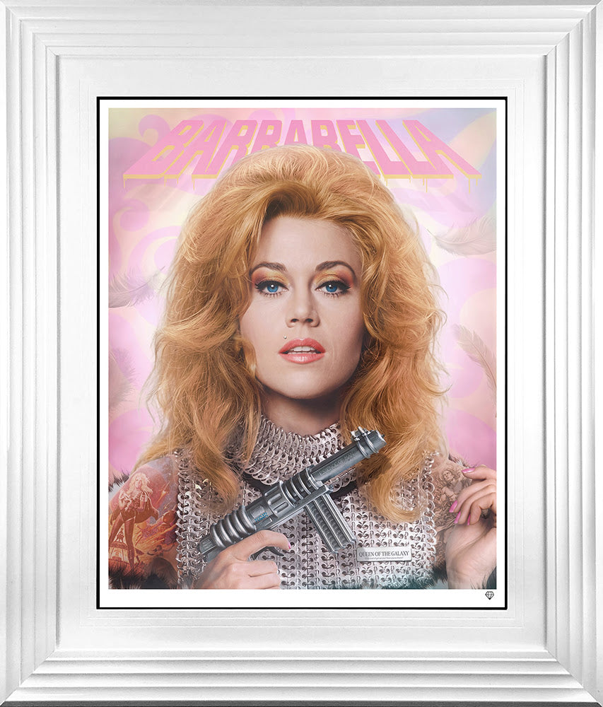 queen of the galaxy print framed in white by artist jj adams