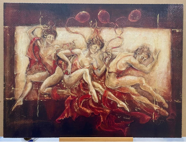 scarlet stage print on board by artist joy kirton smith