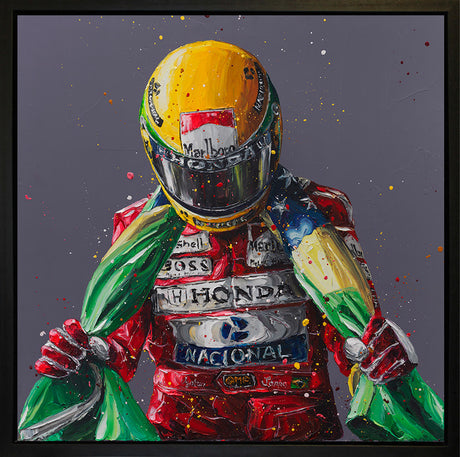 senna flag ii wall of champions hand embeliished canvas framed by artist paul oz