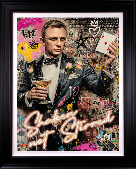 shaken not stirred deluxe editon black framed print by artist zee