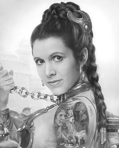 slave leia tattoo black and white print mounted by artist jj adams