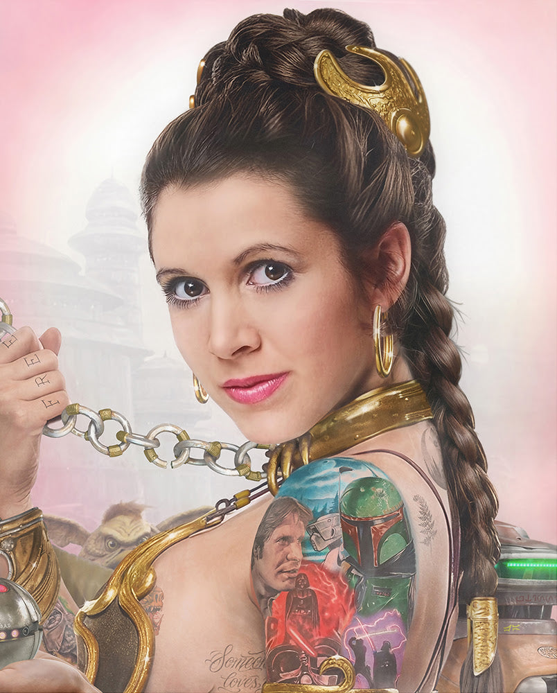 slave leia tattoo colour print ounted by artist jj adams