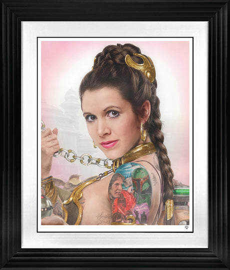 slave leia tattoo colour print framed in black by artist jj adams