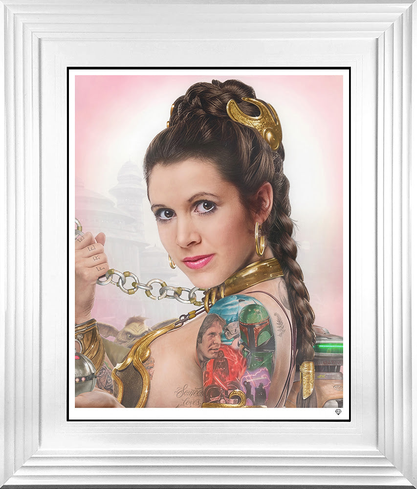 salve leia tattoo colour print framed in white by artist jj adams