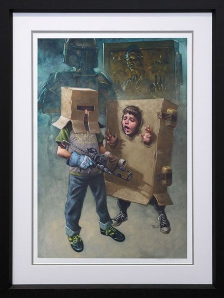 solo in cardboardite print framed in black by artist craig davison