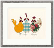 spring chickens print framed in pewter by artist anna wright