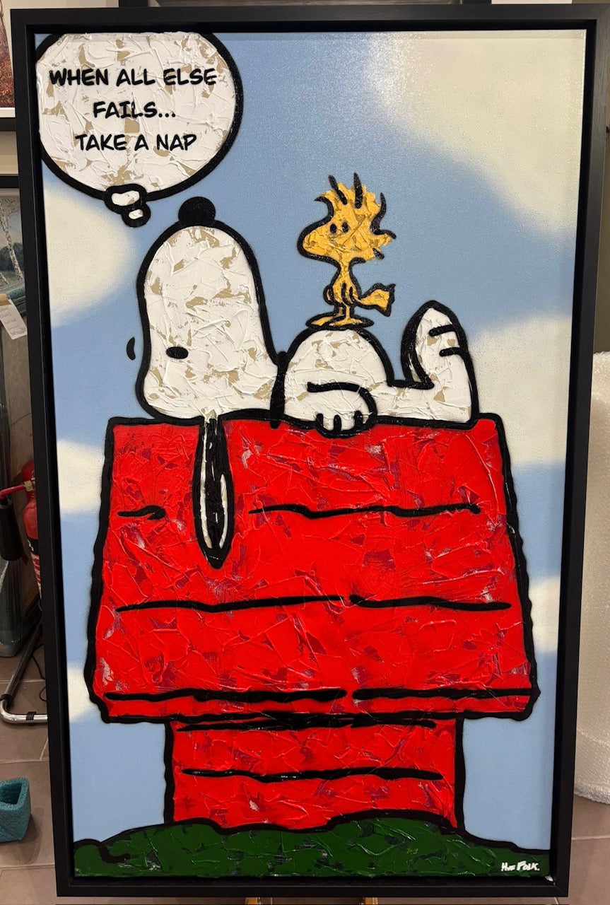 take a nap xl original framed by artist hue folk