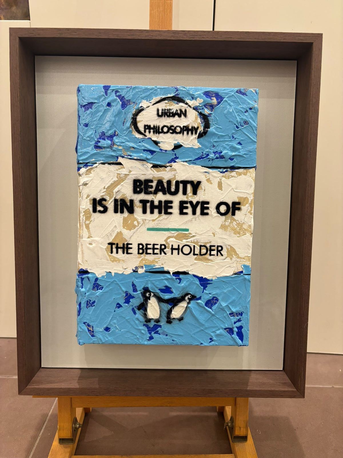the beer holder framed original by artist hue folk