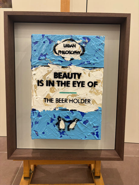 the beer holder framed original by artist hue folk