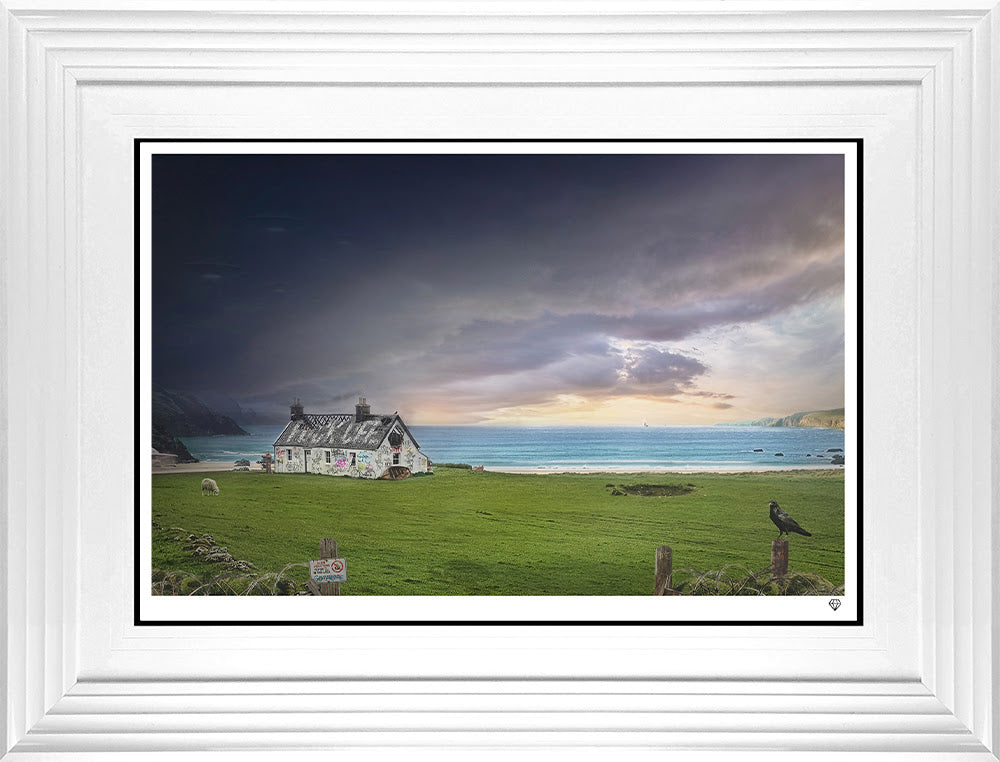 the passing storm print framed in white by artist jj adams